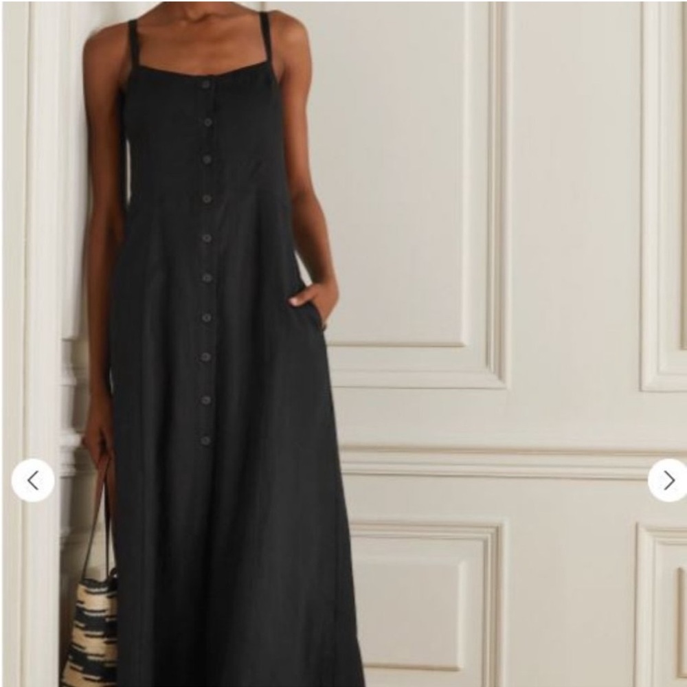 Three Graces London Bonita Linen Midi Dress Black 12